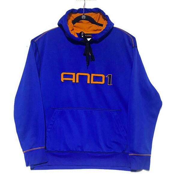 AND 1 Unlimited Pullover Hoodie Sweatshirt Men's Size XL Blue With Orange Trim - Picture 1 of 8